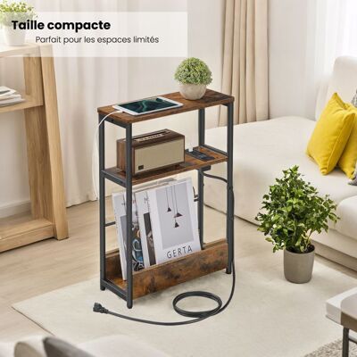 VASAGLE Bout de canapé avec Station de Recharge 3 Niveaux de Rangement Marron et Noir Marron - Publicité VASAGLE Bout de canapé avec Station de Recharge 3 Niveaux de Rangement Marron et Noir Marron - Publicité