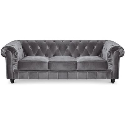 Canapé Chesterfield Velours Argent - MENZZO - 3 places - Gris - Elégance - Chic - Moelleux Gris - Publicité Canapé Chesterfield Velours Argent - MENZZO - 3 places - Gris - Elégance - Chic - Moelleux Gris - Publicité