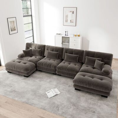 LEMLIT Canapé dangle modulable 4 places canapé panoramique U ou L assise profonde avec 2 poufs mobiles pour salon - chenille - marron Marron - Publicité LEMLIT Canapé dangle modulable 4 places canapé panoramique U ou L assise profonde avec 2 poufs mobiles pour salon - chenille - marron Marron - Publicité