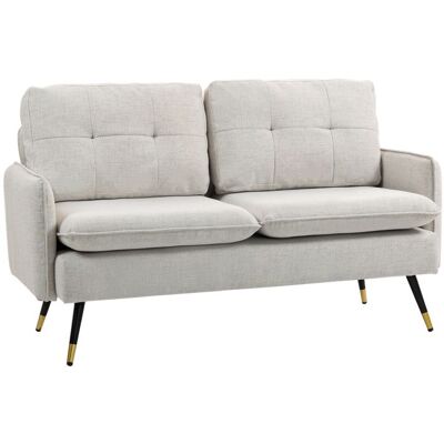 Canapé 2 places - HOMCOM - coussins assise rembourrée dossier capitonné - pieds en acier - tissu en lin - 139 x 68 x 80 cm - crème Blanc - Publicité Canapé 2 places - HOMCOM - coussins assise rembourrée dossier capitonné - pieds en acier - tissu en lin - 139 x 68 x 80 cm - crème Blanc - Publicité