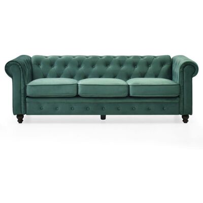 MENZZO Grand canapé 3 places Chesterfield Velours Vert Vert - Publicité MENZZO Grand canapé 3 places Chesterfield Velours Vert Vert - Publicité