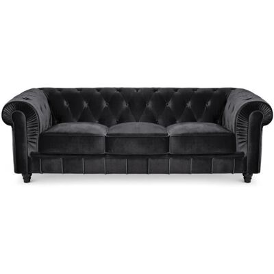 MENZZO Grand canapé 3 places Chesterfield Velours Noir Noir - Publicité MENZZO Grand canapé 3 places Chesterfield Velours Noir Noir - Publicité