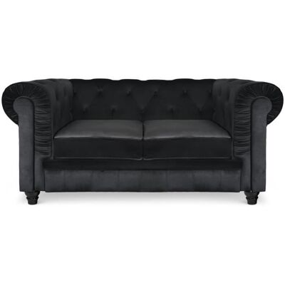 Canapé Chesterfield Velours Noir - MENZZO - 2 places - Fixe - Classique - Intemporel Noir - Publicité Canapé Chesterfield Velours Noir - MENZZO - 2 places - Fixe - Classique - Intemporel Noir - Publicité