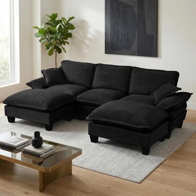 OEM Canapé dangle modulaire - Forme en U - Design voilier - 2 ottomanes amovibles - 2 coussins doux - Revêtement chenille Noir - Publicité OEM Canapé dangle modulaire - Forme en U - Design voilier - 2 ottomanes amovibles - 2 coussins doux - Revêtement chenille Noir - Publicité