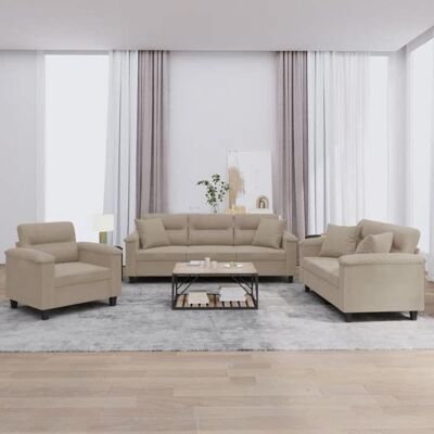 Ensemble de 3 Canapés - Microfibre Taupe - Durable et Moderne - Publicité Ensemble de 3 Canapés - Microfibre Taupe - Durable et Moderne - Publicité