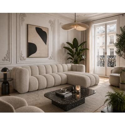 TENDENCIO GRAVITIA - Canapé d’angle réversible 4 à 5 places – Tissu structuré tressé fine maille beige - 290 cm - Style nuage Beige - Publicité TENDENCIO GRAVITIA - Canapé d’angle réversible 4 à 5 places – Tissu structuré tressé fine maille beige - 290 cm - Style nuage Beige - Publicité
