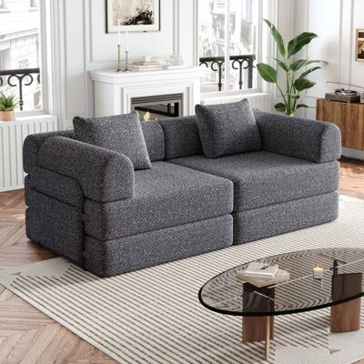 LEMONBEST Canapé-lit 2 en 1 en chenille avec compartiment de rangement dans laccoudoir Canapé 2 places avec trois structures métalliques Gris Gris - Publicité LEMONBEST Canapé-lit 2 en 1 en chenille avec compartiment de rangement dans laccoudoir Canapé 2 places avec trois structures métalliques Gris Gris - Publicité