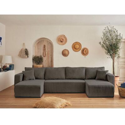 BEST MOBILIER Topaze - canapé panoramique en U - 7 places - convertible avec coffre - en velours côtelé - Gris Gris - Publicité BEST MOBILIER Topaze - canapé panoramique en U - 7 places - convertible avec coffre - en velours côtelé - Gris Gris - Publicité