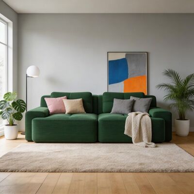 PAGE LIVING Canapé modulaire - Boneless - Velours côtelé vert - Convertible 2 places - Mousse 32D anti‑dérapant Vert - Publicité PAGE LIVING Canapé modulaire - Boneless - Velours côtelé vert - Convertible 2 places - Mousse 32D anti‑dérapant Vert - Publicité