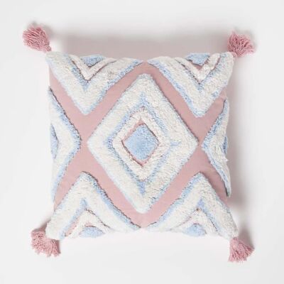 Coussin Ikat tufté rose et bleu en coton - HOMESCAPES - 45 x 45 cm - Déhoussable - Salon - Contemporain - Design Rose - Publicité Coussin Ikat tufté rose et bleu en coton - HOMESCAPES - 45 x 45 cm - Déhoussable - Salon - Contemporain - Design Rose - Publicité