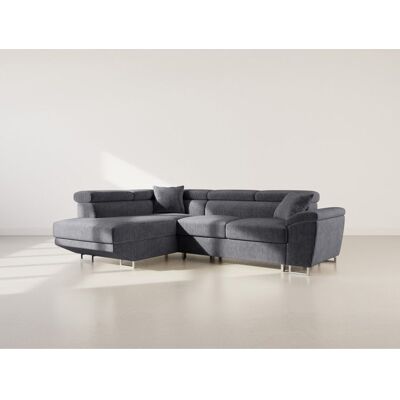 BEST MOBILIER Baoji - Canapé dangle gauche 5 places convertible avec têtières et coffre en velours côtelé - Gris Gris - Publicité BEST MOBILIER Baoji - Canapé dangle gauche 5 places convertible avec têtières et coffre en velours côtelé - Gris Gris - Publicité