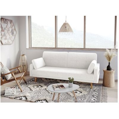 Canapé droit 3 places ELGA scandinave convertible en tissu bouclette - Blanc - L205 x P87 x H85cm - LOUNGITUDE Blanc - Publicité Canapé droit 3 places ELGA scandinave convertible en tissu bouclette - Blanc - L205 x P87 x H85cm - LOUNGITUDE Blanc - Publicité