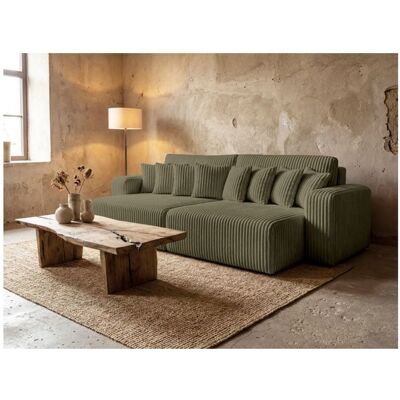 LOUNGITUDE Canapé droit 4 places JADE double méridienne et assise profonde en velours côtelé épais - Vert Kaki Vert - Publicité LOUNGITUDE Canapé droit 4 places JADE double méridienne et assise profonde en velours côtelé épais - Vert Kaki Vert - Publicité