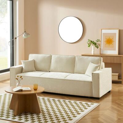 BAÏTA Canapé droit convertible GAVI 3 places tissu beige Beige - Publicité BAÏTA Canapé droit convertible GAVI 3 places tissu beige Beige - Publicité