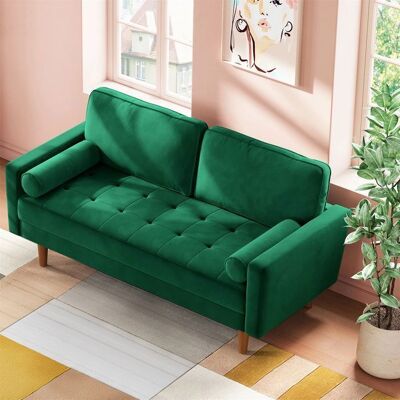 Canapé 2 Places en Velours Vert 148 x 78 x 85 cmCanapé Scandinave avec 2 coussins pour salonFauteuil CapitonnéPieds en bois Vert - Publicité Canapé 2 Places en Velours Vert 148 x 78 x 85 cmCanapé Scandinave avec 2 coussins pour salonFauteuil CapitonnéPieds en bois Vert - Publicité