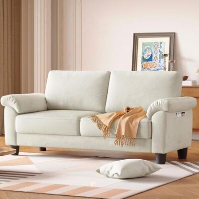 NALOOKAMIC Canapé Fixe 2/3 Places en Velours Beige Canapé Moderne Scandinave avec 2 Coussins pour le Salon Pied Noir178x76x87cm Beige - Publicité NALOOKAMIC Canapé Fixe 2/3 Places en Velours Beige Canapé Moderne Scandinave avec 2 Coussins pour le Salon Pied Noir178x76x87cm Beige - Publicité
