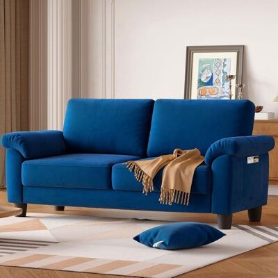 NALOOKAMIC Canapé Droit 2 Places en Velours Bleu pour SalonChambreContemporain Fauteuil Scandinave avec 2 Coussins178x76x87cm Bleu - Publicité NALOOKAMIC Canapé Droit 2 Places en Velours Bleu pour SalonChambreContemporain Fauteuil Scandinave avec 2 Coussins178x76x87cm Bleu - Publicité