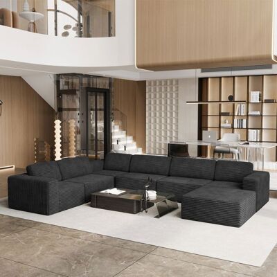 Grand Canapé dangle 7 Places Gauche Modulable Panoramique en Velours Côtelé Canapé Scandinave avec Pouf 404x303x82cm Noir Noir - Publicité Grand Canapé dangle 7 Places Gauche Modulable Panoramique en Velours Côtelé Canapé Scandinave avec Pouf 404x303x82cm Noir Noir - Publicité