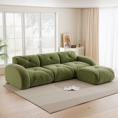LANGTU Canapé dangle modulable 3 places en chenille verte sans montage base antidérapante sofa avec repose-pieds pour salon moderne. Vert - Publicité LANGTU Canapé dangle modulable 3 places en chenille verte sans montage base antidérapante sofa avec repose-pieds pour salon moderne. Vert - Publicité