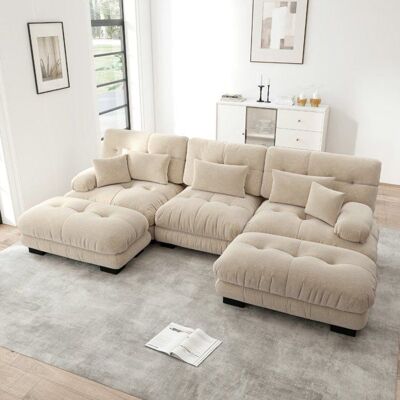 Canapé dangle modulaire - LANGTU - Canapé nuage modulable en U - Chenille marron clair - 3 places configurable - Poufs assortis Marron - Publicité Canapé dangle modulaire - LANGTU - Canapé nuage modulable en U - Chenille marron clair - 3 places configurable - Poufs assortis Marron - Publicité