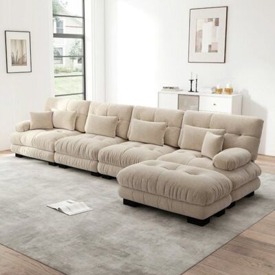 Canapé dangle modulable - LANGTU - Modulable en L 4 places - chenille marron clair - pouf amovible - coussins nuage Marron - Publicité Canapé dangle modulable - LANGTU - Modulable en L 4 places - chenille marron clair - pouf amovible - coussins nuage Marron - Publicité