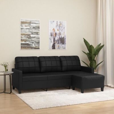 vidaXL Canapé à 3 places avec repose-pieds Noir 180 cm Similicuir Noir - Publicité vidaXL Canapé à 3 places avec repose-pieds Noir 180 cm Similicuir Noir - Publicité