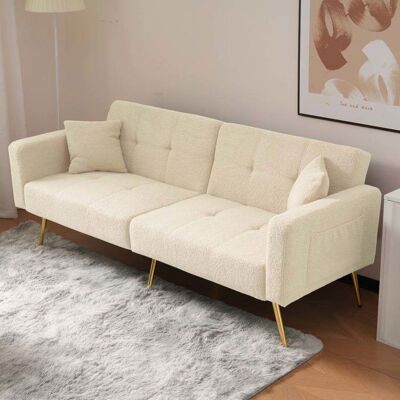 YEHTOKHOME Canapé 2 places convertible - Canapé 2 places - Tissu laine - Angle réglable - Poches latérales Beige - Publicité YEHTOKHOME Canapé 2 places convertible - Canapé 2 places - Tissu laine - Angle réglable - Poches latérales Beige - Publicité