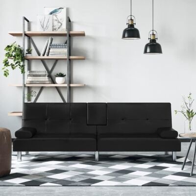 Canapé-lit avec porte-gobelets noir similicuir Mothinessto LY0724 Noir - Publicité Canapé-lit avec porte-gobelets noir similicuir Mothinessto LY0724 Noir - Publicité