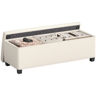 Banc de rangement bout de lit - HOMCOM - en velours côtelé avec couvercle - pour salon chambre entrée - 112 x 42 x 40 cm - beige Beige - Publicité Banc de rangement bout de lit - HOMCOM - en velours côtelé avec couvercle - pour salon chambre entrée - 112 x 42 x 40 cm - beige Beige - Publicité
