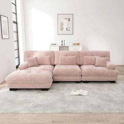 Canapé dangle modulaire - LANGTU - Canapé 3 places en forme de nuage - Chenille rose - Poufs amovibles - Assise profonde Rose - Publicité Canapé dangle modulaire - LANGTU - Canapé 3 places en forme de nuage - Chenille rose - Poufs amovibles - Assise profonde Rose - Publicité