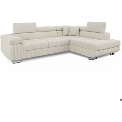 MENZZO Canapé dangle convertible Antoni avec têtières relevables angle à droite Velours côtelé Beige -L255 x P188 x H85 5 cm Beige - Publicité MENZZO Canapé dangle convertible Antoni avec têtières relevables angle à droite Velours côtelé Beige -L255 x P188 x H85 5 cm Beige - Publicité