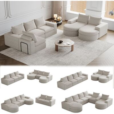 TRUXEN Canapé modulaire - Chenille beige - Chaise longue réversible - Mousse haute densité - Aucun assemblage requis Beige - Publicité TRUXEN Canapé modulaire - Chenille beige - Chaise longue réversible - Mousse haute densité - Aucun assemblage requis Beige - Publicité