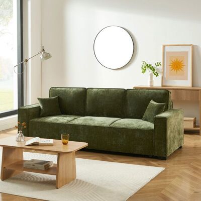 BAÏTA Canapé droit convertible GAVI 3 places tissu vert Vert - Publicité BAÏTA Canapé droit convertible GAVI 3 places tissu vert Vert - Publicité