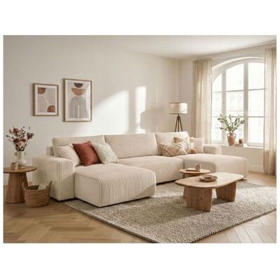 LOUNGITUDE Canapé panoramique convertible 6p ALYA velours cotelé épais Beige Beige - Publicité LOUNGITUDE Canapé panoramique convertible 6p ALYA velours cotelé épais Beige Beige - Publicité