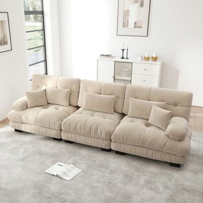 Canapé dangle modulable - LANGTU - Modulaire 3 places - Assise profonde - Convertible lit - Revêtement chenille marron clair Marron - Publicité Canapé dangle modulable - LANGTU - Modulaire 3 places - Assise profonde - Convertible lit - Revêtement chenille marron clair Marron - Publicité