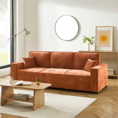 BAÏTA Canapé droit convertible GAVI 3 places tissu terracotta - Publicité BAÏTA Canapé droit convertible GAVI 3 places tissu terracotta - Publicité