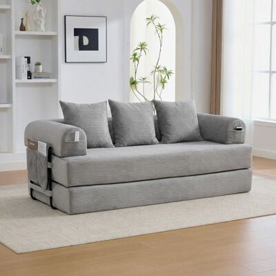 Canapé modulable - VVBV - Modulable - Velours côtelé gris clair - Cadre métal - 3 coussins & poche latérale Gris - Publicité Canapé modulable - VVBV - Modulable - Velours côtelé gris clair - Cadre métal - 3 coussins & poche latérale Gris - Publicité