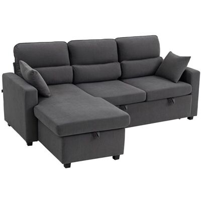Canapé dangle convertible - HOMCOM - 3 places - chaise longue rangement caché coussins - velours côtelé - 205x135x76cm - gris Gris - Publicité Canapé dangle convertible - HOMCOM - 3 places - chaise longue rangement caché coussins - velours côtelé - 205x135x76cm - gris Gris - Publicité