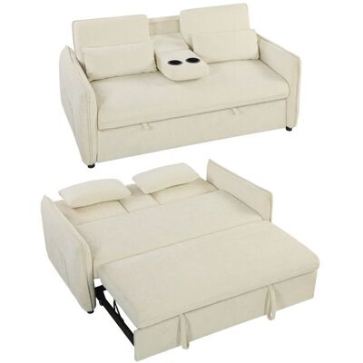 Canapé convertible 2 places - HOMCOM - clic clac - dossier réglable porte-gobelets poches latérales - chenille - 166x90x84cm - beige Beige - Publicité Canapé convertible 2 places - HOMCOM - clic clac - dossier réglable porte-gobelets poches latérales - chenille - 166x90x84cm - beige Beige - Publicité