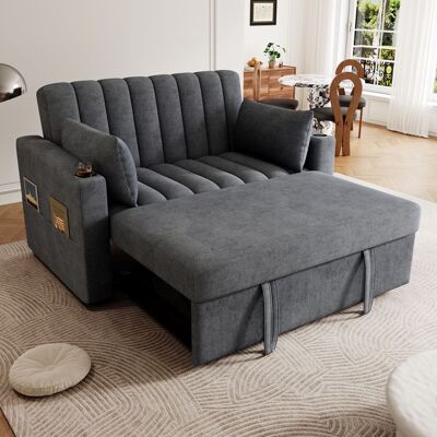 ZUBALIYA Canapé-lit moderne canapé multifonctionnel canapé deux places avec fonction couchage dossier réglable porte-gobelet et Gris - Publicité ZUBALIYA Canapé-lit moderne canapé multifonctionnel canapé deux places avec fonction couchage dossier réglable porte-gobelet et Gris - Publicité