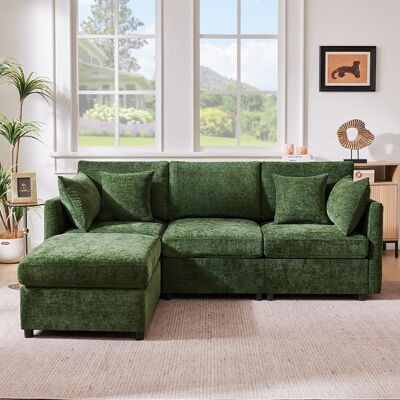 PAGE LIVING Canapé dangle convertible - Modulaire L 216×161 - 3-4 places - Chenille vert - Pouf amovible Vert - Publicité PAGE LIVING Canapé dangle convertible - Modulaire L 216×161 - 3-4 places - Chenille vert - Pouf amovible Vert - Publicité
