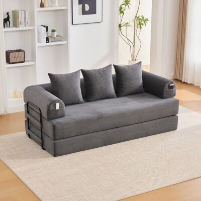 Canapé‑lit modulable - VVBV - Modulaire Convertible - Velours côtelé gris foncé - Cadre métal - 3 places (200 cm) Gris - Publicité Canapé‑lit modulable - VVBV - Modulaire Convertible - Velours côtelé gris foncé - Cadre métal - 3 places (200 cm) Gris - Publicité