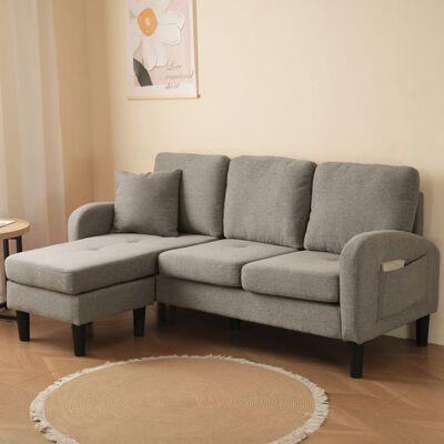 ELVORIN canapé d angle modulable 3 places 166 x 118 x 77 cm tissu coton et lin méridienne réversible gris foncé antique - Publicité ELVORIN canapé d angle modulable 3 places 166 x 118 x 77 cm tissu coton et lin méridienne réversible gris foncé antique - Publicité