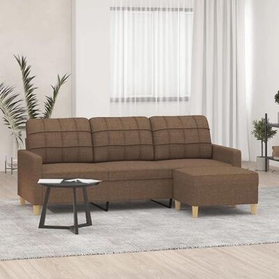 Canapé 3 places en tissu marron avec repose-pied - Canapé - Publicité Canapé 3 places en tissu marron avec repose-pied - Canapé - Publicité