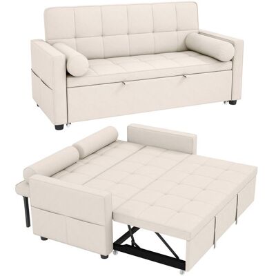 Canapé convertible 2 places - HOMCOM - 3 en 1 - lit gigogne double et dossier réglable - tissu aspect lin - 805x1375x84cm - beige Beige - Publicité Canapé convertible 2 places - HOMCOM - 3 en 1 - lit gigogne double et dossier réglable - tissu aspect lin - 805x1375x84cm - beige Beige - Publicité