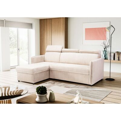 LESTOCKDESIGN Canapé dangle NOTTI convertible - Tétières mobiles - Coffre de rangement - Tissu velours cotelé beige - Angle réversible Beige - Publicité LESTOCKDESIGN Canapé dangle NOTTI convertible - Tétières mobiles - Coffre de rangement - Tissu velours cotelé beige - Angle réversible Beige - Publicité