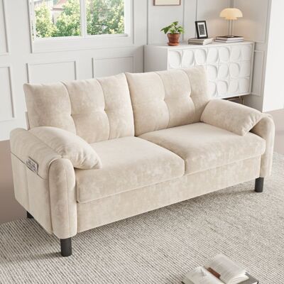 CIPACHO Canapé 2 places - Chenille beige - Style scandinave - Coussins 17 cm - Compact Beige - Publicité CIPACHO Canapé 2 places - Chenille beige - Style scandinave - Coussins 17 cm - Compact Beige - Publicité