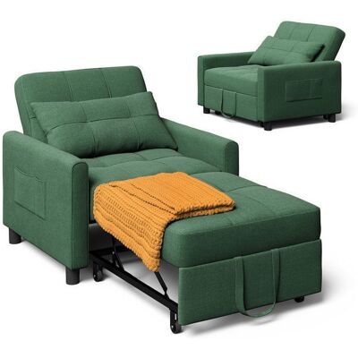 Fauteuil Convertible - Bealife - Fauteuil-lit - Canapé 1 Place - Lin Vert Menthe - Chaise Longue - Coussin - Réglable - Rangement Vert - Publicité Fauteuil Convertible - Bealife - Fauteuil-lit - Canapé 1 Place - Lin Vert Menthe - Chaise Longue - Coussin - Réglable - Rangement Vert - Publicité