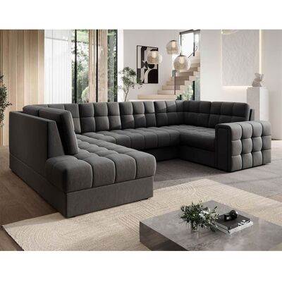 BEST MOBILIER Nappa - Canapé panoramique dangle droit 7 places convertible avec coffre en velours - Gris Gris - Publicité BEST MOBILIER Nappa - Canapé panoramique dangle droit 7 places convertible avec coffre en velours - Gris Gris - Publicité
