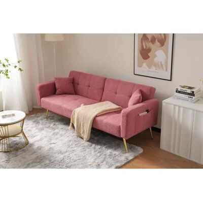 LEMONBEST Canapé deux places avec dossier réglable coussins et poches de rangement latérales Canapé-lit pieds dorés Rose Rose - Publicité LEMONBEST Canapé deux places avec dossier réglable coussins et poches de rangement latérales Canapé-lit pieds dorés Rose Rose - Publicité